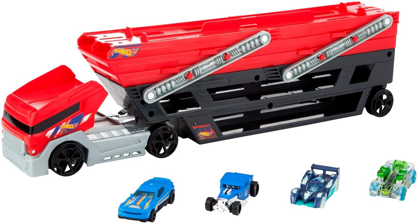 HOT WHEELS MEGA HAULER with 4 Exclusive Hot Wheels Cars FPM81