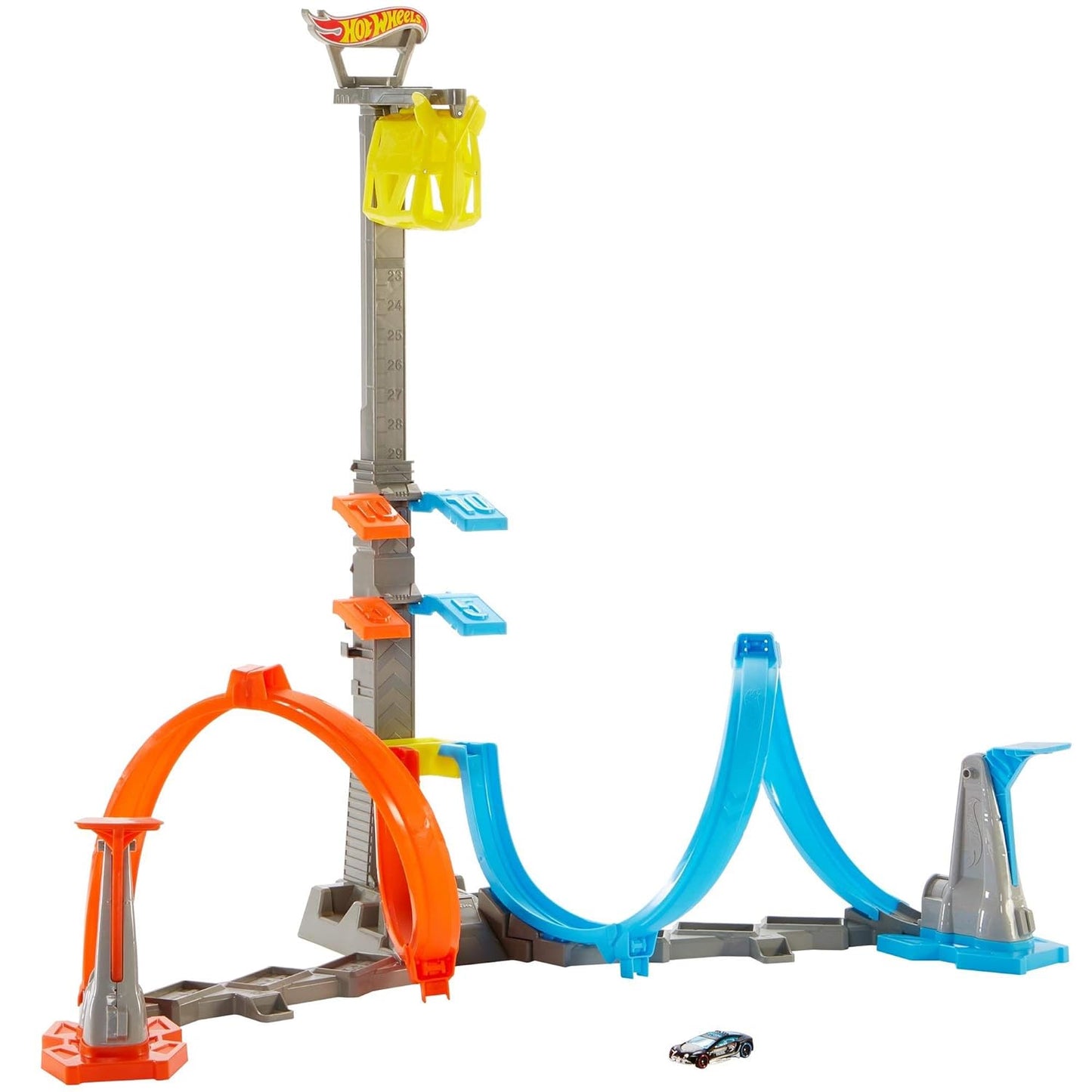Mattel Hot Wheels Loop & Launch Track Set for Kids 5-10 Years Old with Adjustable 2-Foot-Tall Winner S Cage, Spiral Loop, & Point Panels, Simple Set-Up & Collapsible for Easy Storage GRW39