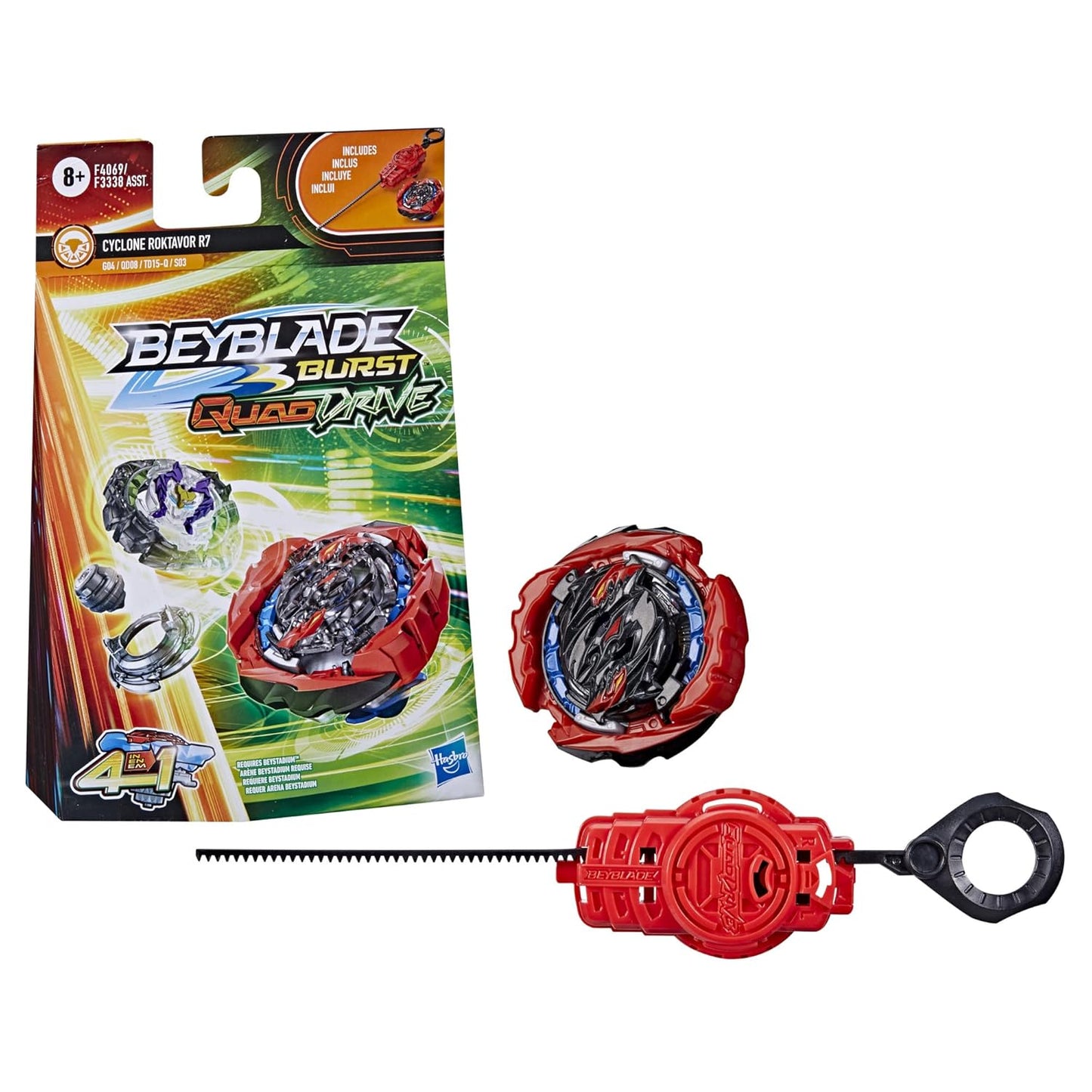 Beyblade Burst Quaddrive Cyclone Roktavor R7 Spinning Top Starter Pack, 8Yrs+