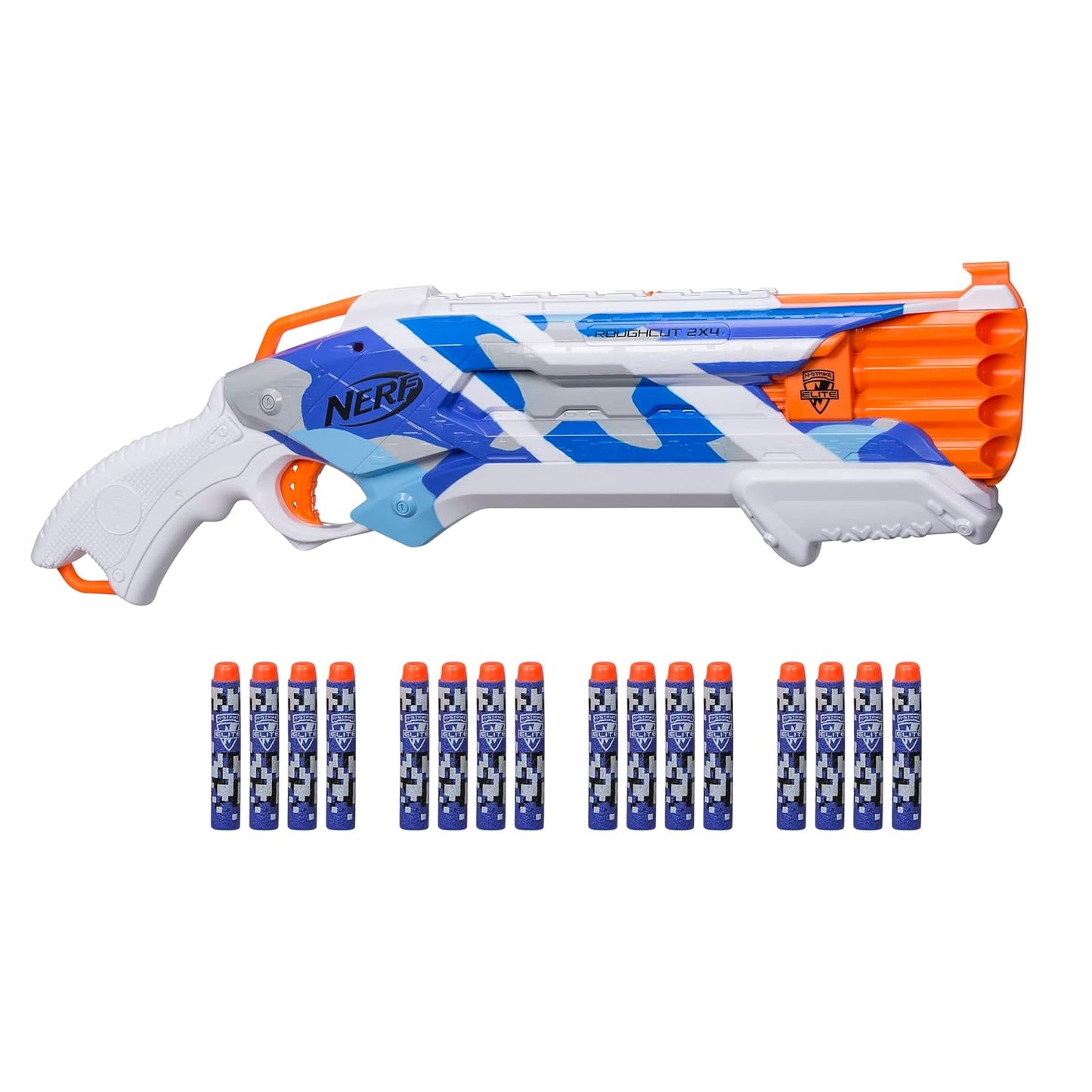 Nerf N-Strike Elite Rough Cut 2x4 Battle Camo Series Dart Blaster, 16 Battle Camo Series Darts, Slam Fire, 8Y+