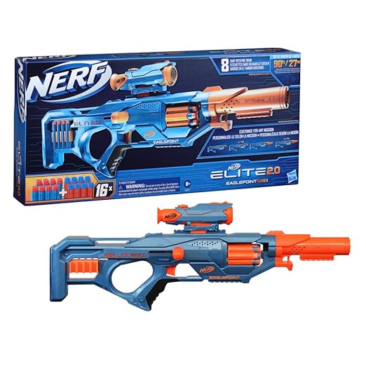 Nerf Elite 2.0 Eagle point RD 8 Blaster 8 Dart Drum, Detachable Scope and Barrel, 16 Official Nerf Elite Darts, Bolt Action, Multicolor, 8Y+