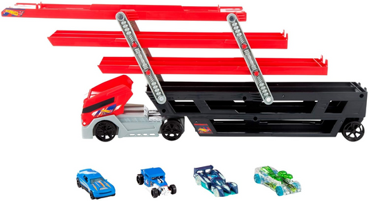 HOT WHEELS MEGA HAULER with 4 Exclusive Hot Wheels Cars FPM81