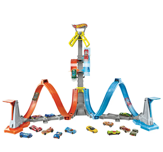 Mattel Hot Wheels Loop & Launch Track Set for Kids 5-10 Years Old with Adjustable 2-Foot-Tall Winner S Cage, Spiral Loop, & Point Panels, Simple Set-Up & Collapsible for Easy Storage GRW39