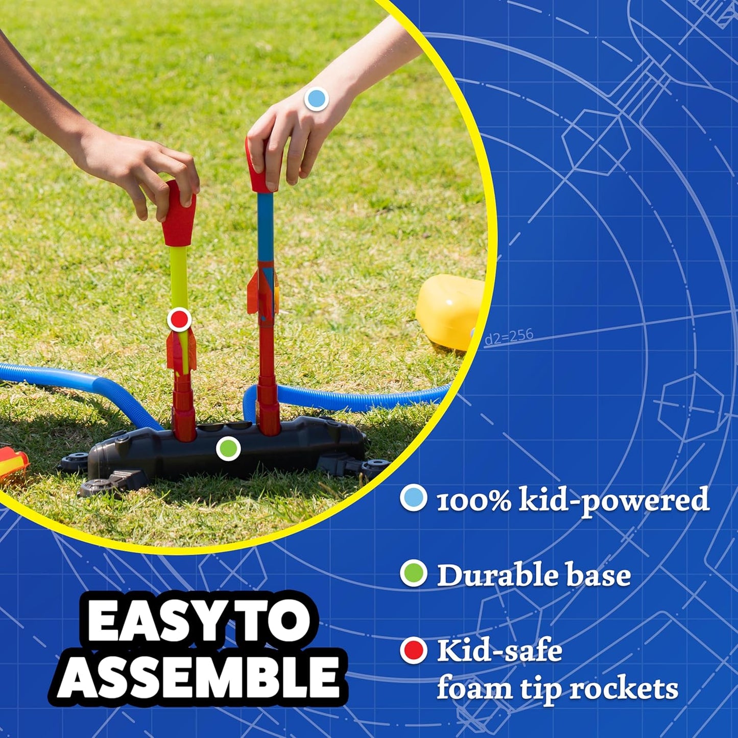 Stomp Rocket Original Dueling Rocket Launcher with 4 Flying Rockets|Soars 200Ft |Multi-Player Adjustable Launcher Stand|Outdoor Toy|Gift for Boys & Girls Age 5+|Original Now Made in India
