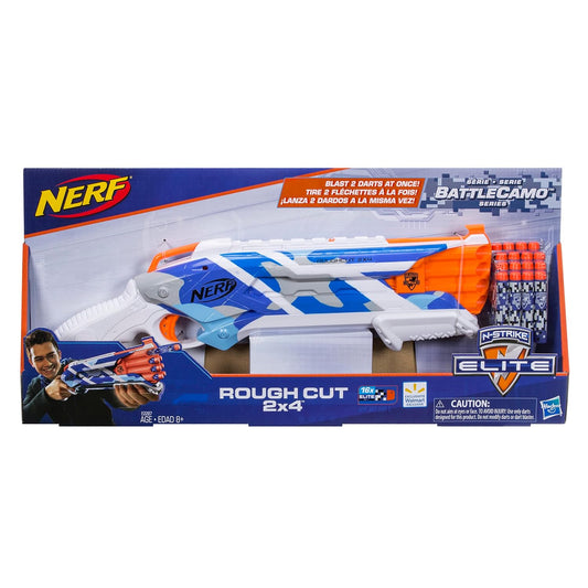 Nerf N-Strike Elite Rough Cut 2x4 Battle Camo Series Dart Blaster, 16 Battle Camo Series Darts, Slam Fire, 8Y+
