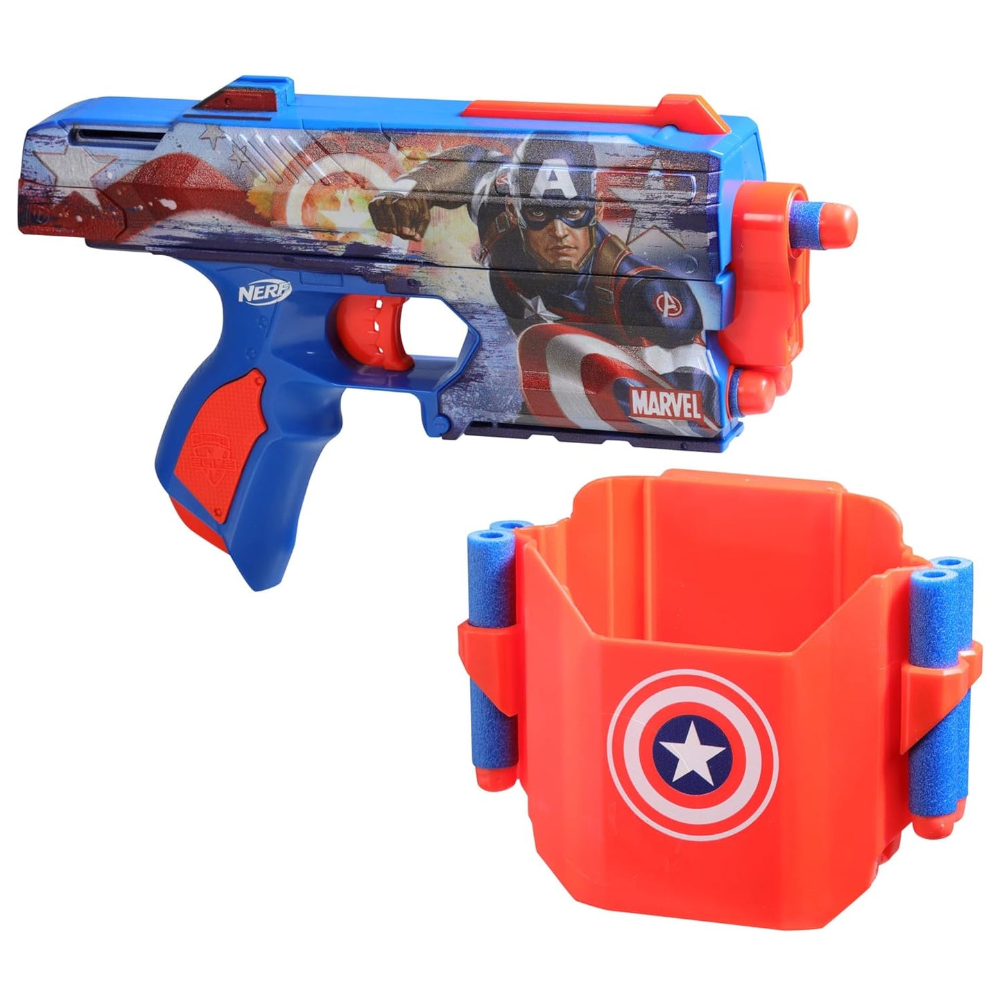 Nerf Marvel Captain America Dart Blaster, 10 Nerf Elite Darts, 8Y+