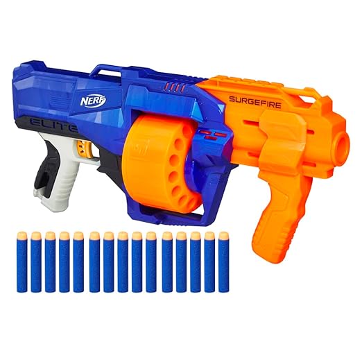 Nerf Surge Fire Elite Blaster 15 Dart Rotating Drum Slam Fire for Kids 8Y+, Multicolour
