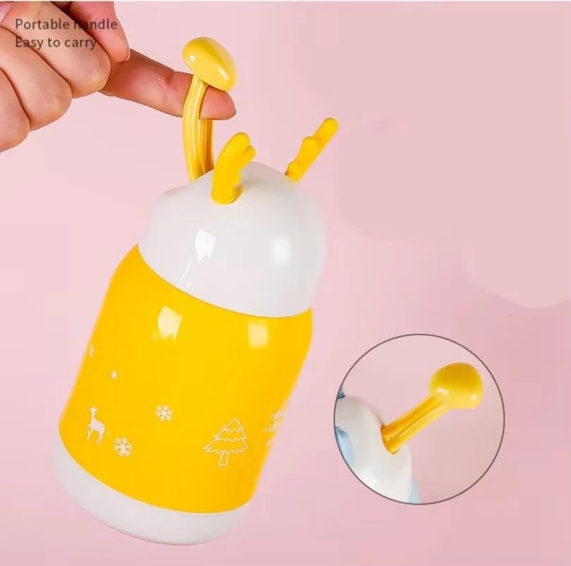 IndusBay® 1 Piece, 380 ML Leakproof Glass Bottle with Cover HeatProof Thermal Cup Portable Travel Mug Cute Glass Water Bottle for Kids, Yellow