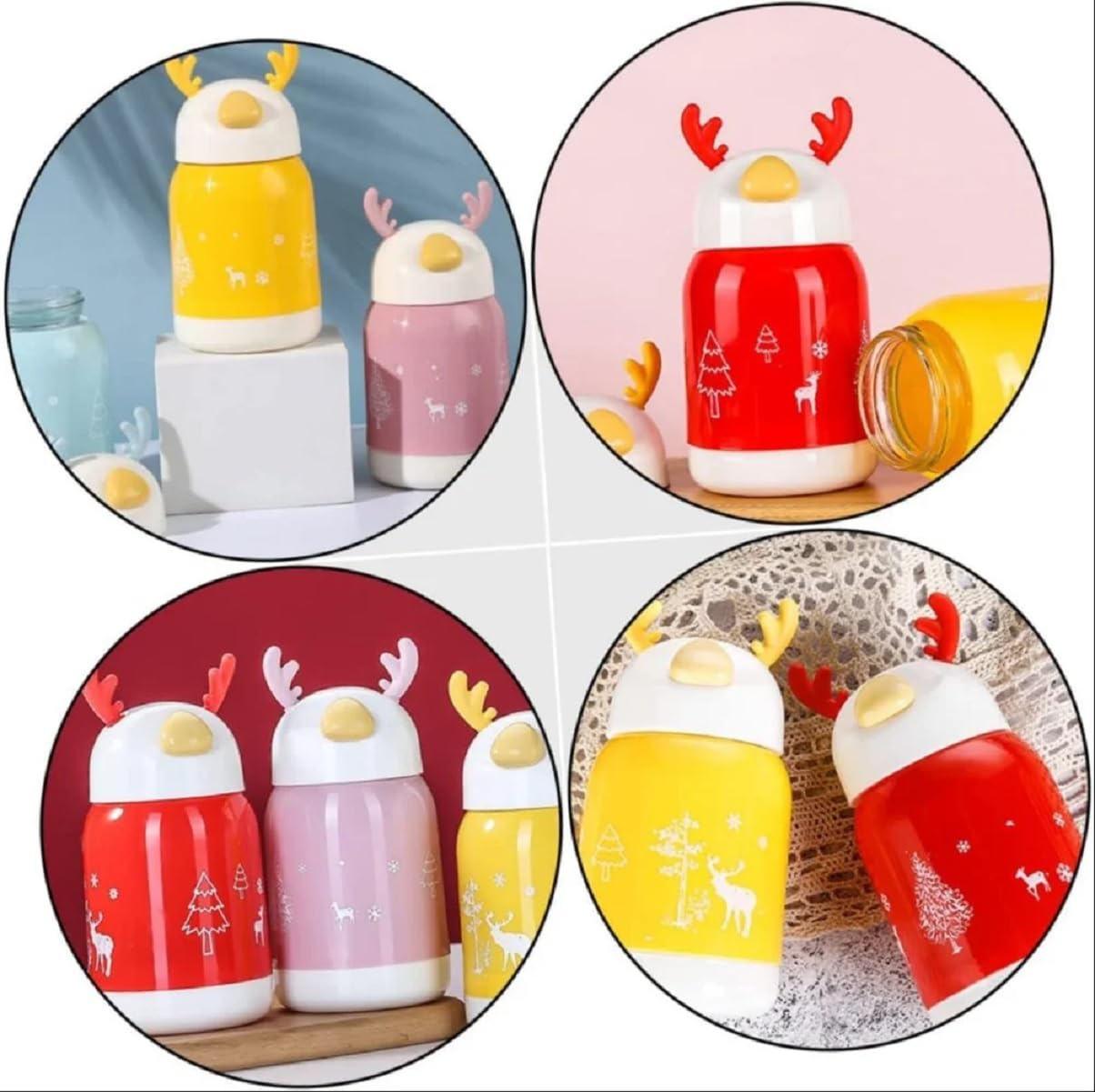 IndusBay® 1 Piece, 380 ML Leakproof Glass Bottle with Cover HeatProof Thermal Cup Portable Travel Mug Cute Glass Water Bottle for Kids, Yellow