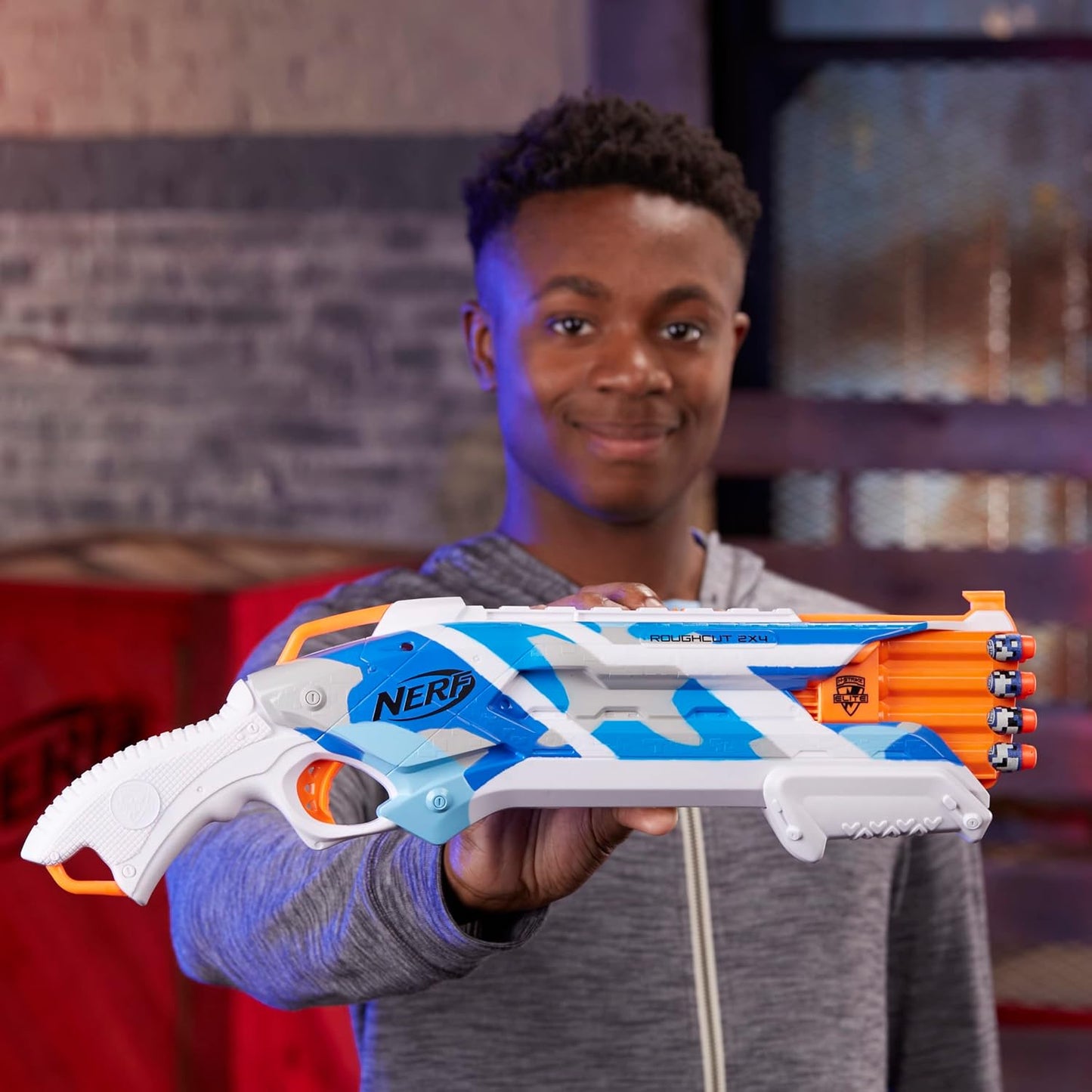 Nerf N-Strike Elite Rough Cut 2x4 Battle Camo Series Dart Blaster, 16 Battle Camo Series Darts, Slam Fire, 8Y+