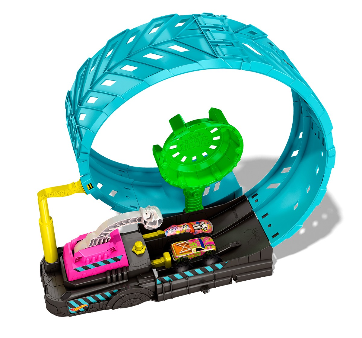 Hot Wheels® Monster Trucks Glow in The Dark Epic Loop Challenge™ Playset with Launcher, Ramp & Giant Loop, Includes 1 1:64 Scale Die-Cast Truck & 1 Car, Toy Gift for Kids 4 to 8 Years Old HBN02