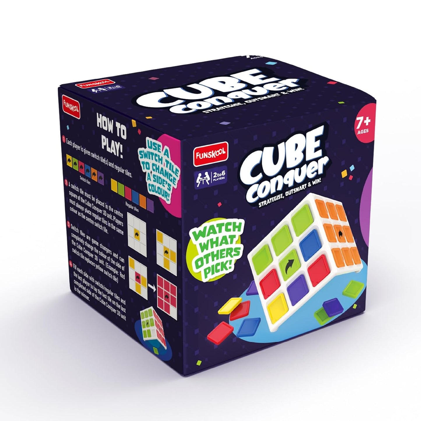Funskool Cube Conquer, Strategic & Mind Challenging Cube Game for Kids and Adults, Learning & Development Toy for 2-6 Players, Ages 7+, Easy to Learn, Multicolour, Game Nights, Gift Set for Kids