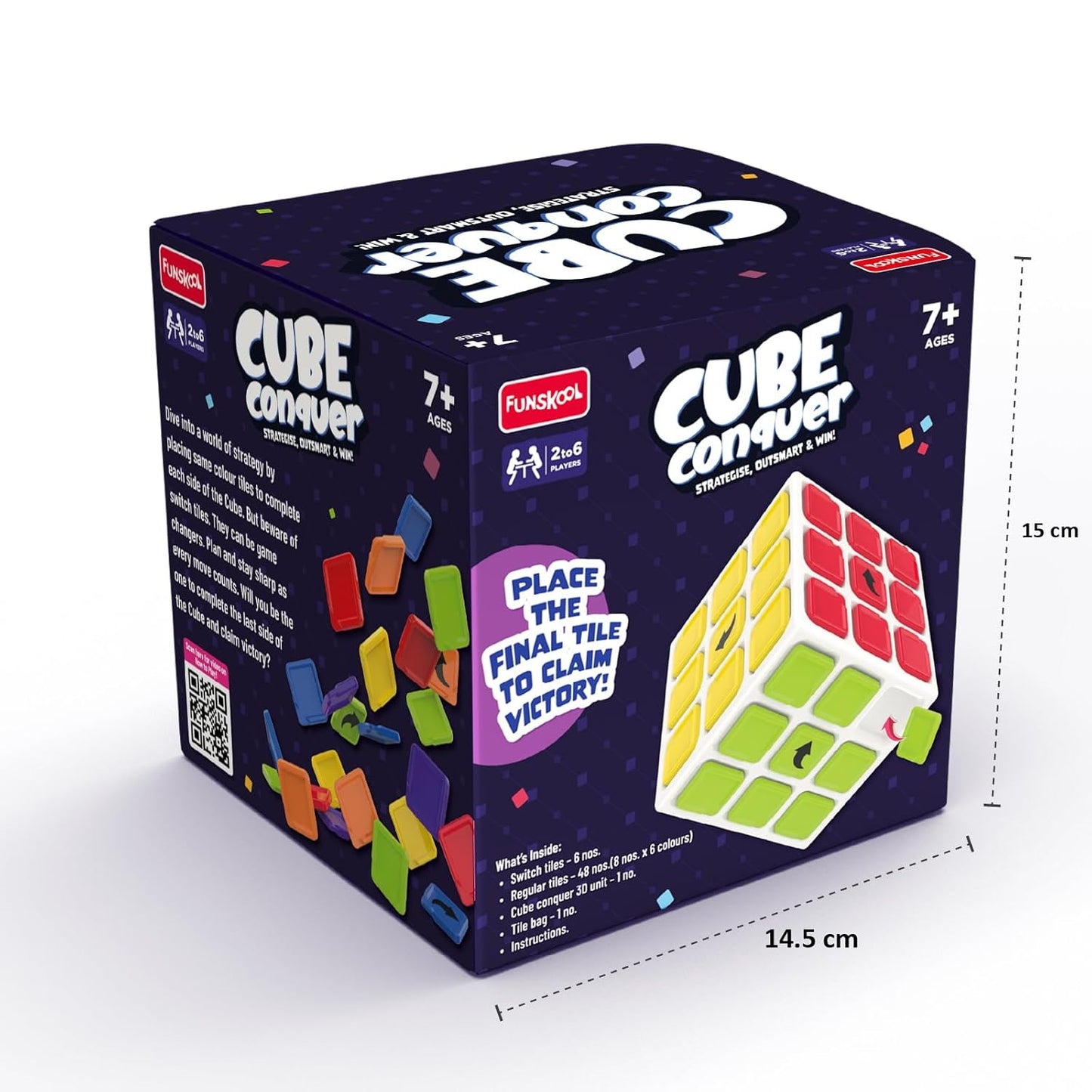 Funskool Cube Conquer, Strategic & Mind Challenging Cube Game for Kids and Adults, Learning & Development Toy for 2-6 Players, Ages 7+, Easy to Learn, Multicolour, Game Nights, Gift Set for Kids