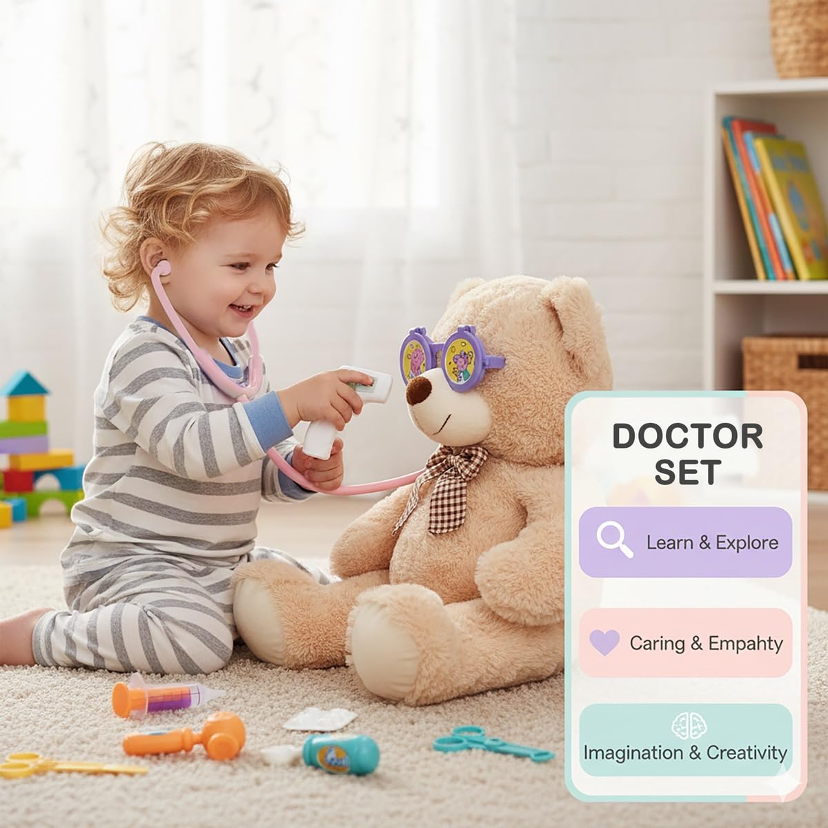 GENIE'S TOY BUS Peppa Pig Doctor Case Playset | Official Licensed Medical Kit with Stethoscope, Thermometer &15+ Accessories | Pretend Play Toy for Girls & Boys | Ages (3+) I Set for Kids