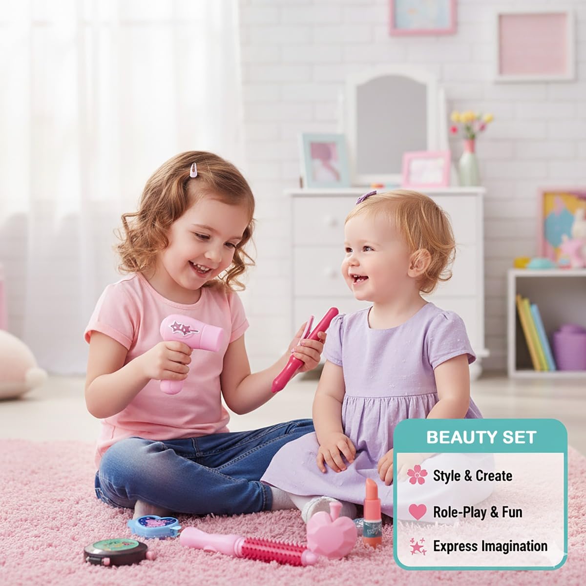 GENIE'S TOY BUS Peppa Pig Beauty Salon Playset ā Official Licensed Pretend Play Makeup & Hair Styling Toy with Mirror, Comb & 20+ Accessories for Kids