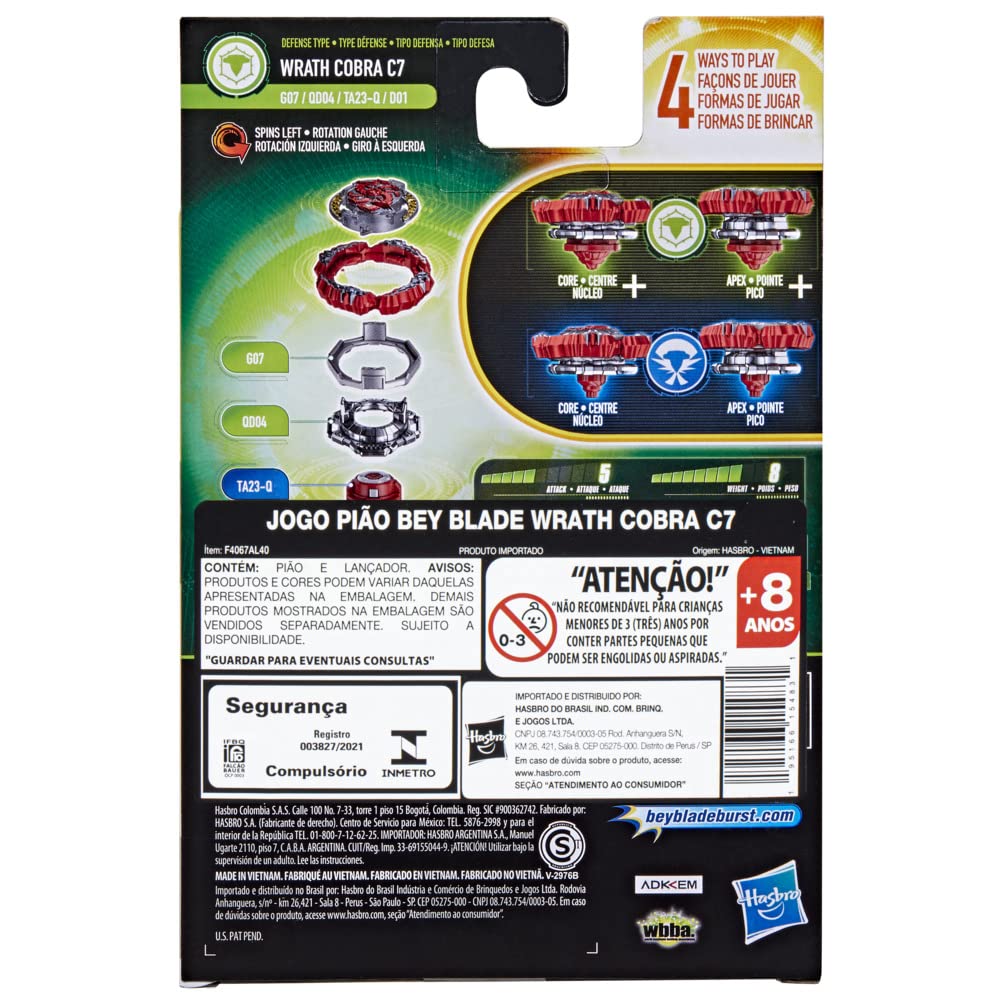 Hasbro Beyblade Burst Quad Drive Wrath Cobra C7 Spinning Top Starter Pack Defense/Attack Type Battling Game With Launcher Multicolour, 8Y+