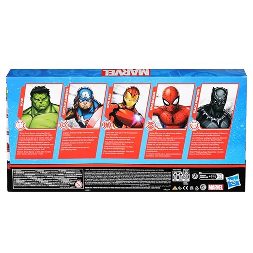 Marvel 6-Inch (15 CM) Hulk, Captain America, Iron Man, Spider-Man, & Black Panther Action Figure Set with Shield Accessory, Super Hero Toys, Ages 4+