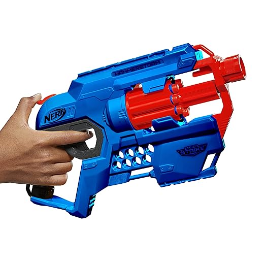 NERF Alpha Strike Hammerstorm Blaster with Hammer-Priming Action, 8-Dart Drum, 8 Darts, Multicolor, 8Y+