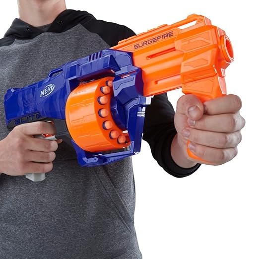 Nerf Surge Fire Elite Blaster 15 Dart Rotating Drum Slam Fire for Kids 8Y+, Multicolour