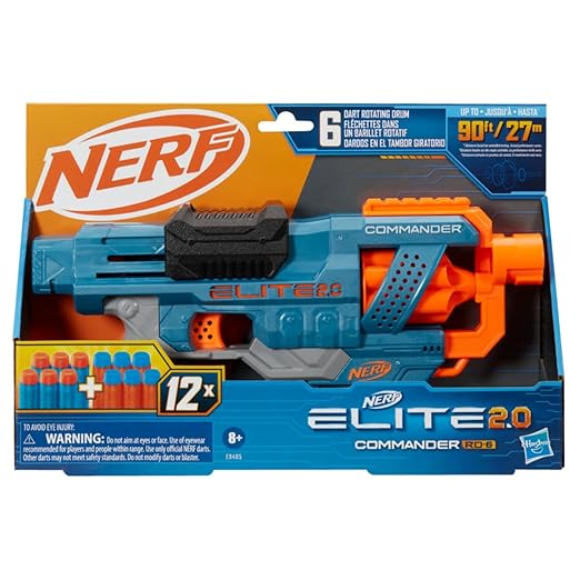 Nerf Elite 2.0 Commander Rd-6 Blaster, 12 Darts, 6-Dart Rotating Drum, Gift Toys for Kids Teens and Adults, Toys, Toys for Boys and Girls Ages 8+, Best Xmas Gift Toy,Multi