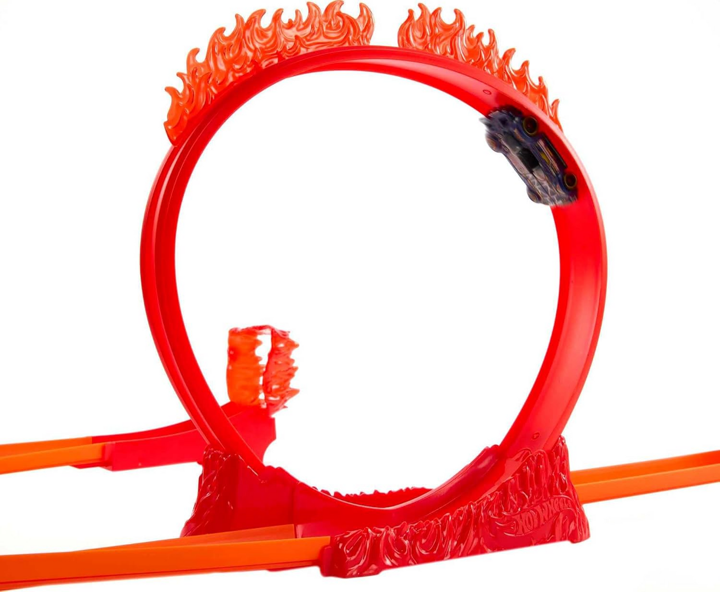 Hot Wheels® Track Set, Fire-Themed Track Set & 1 Hot Wheels® Car, 16 Track-Building and Stunting Components in Stackable Toy Storage Box HMC04