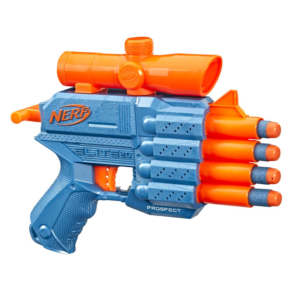 Nerf Elite 2.0 Prospect Qs-4 Blaster, 8 Official Nerf Elite Darts, 4-Dart Blasting, Nonremovable Targeting Scope, Pull-Back Priming, 8Yrs+