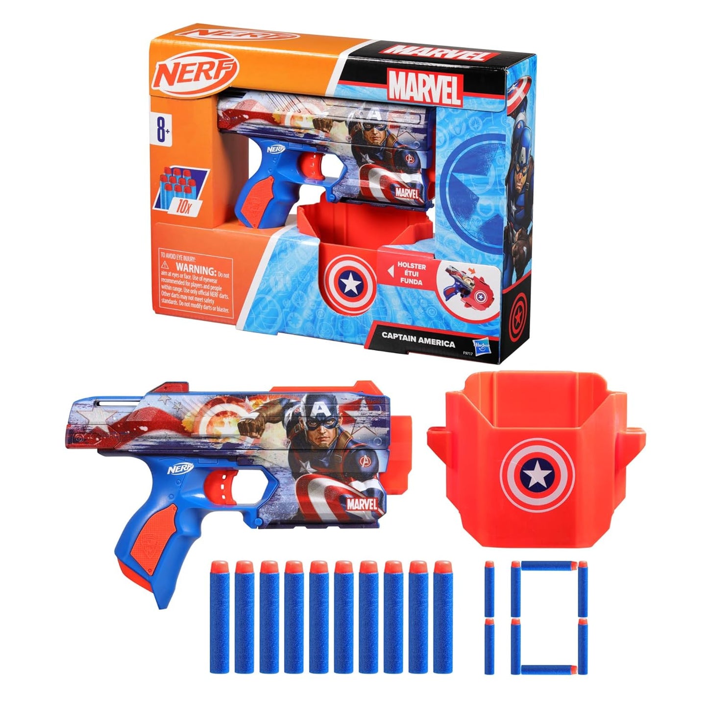 Nerf Marvel Captain America Dart Blaster, 10 Nerf Elite Darts, 8Y+
