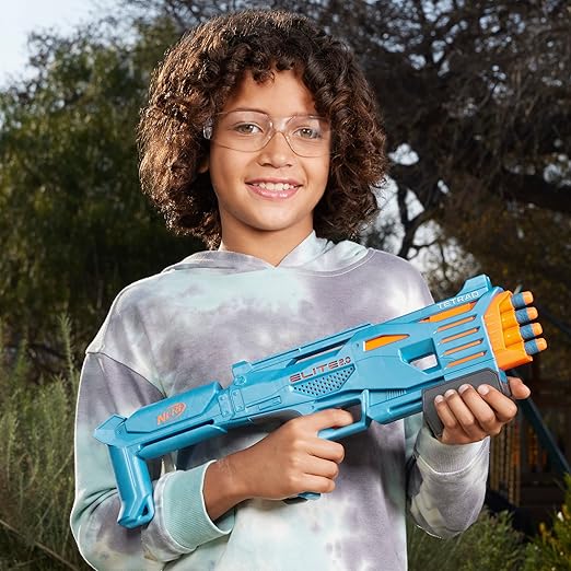 Nerf Elite 2.0 Tetrad QS-4 Blaster, 4 Elite Darts, 4-Barrel Blasting, Tactical Rail for Customizing Capability, Multicolor