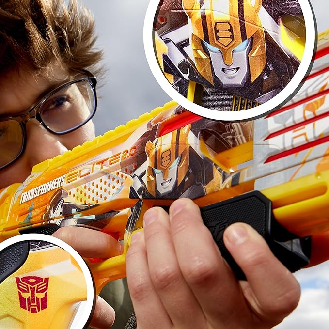 Nerf Transformers Bumblebee Dart Blaster, 8 Nerf Elite Darts, 8Y+
