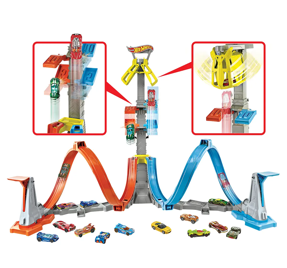 Mattel Hot Wheels Loop & Launch Track Set for Kids 5-10 Years Old with Adjustable 2-Foot-Tall Winner S Cage, Spiral Loop, & Point Panels, Simple Set-Up & Collapsible for Easy Storage GRW39