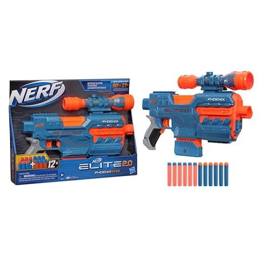 Nerf Elite 2.0 Phoenix CS-6 Motorized Blaster, 12 Official Nerf Darts, 6-Dart Clip, Scope, Tactical Rails, Barrel and Stock Attachment Points Blasters for age 8Y+