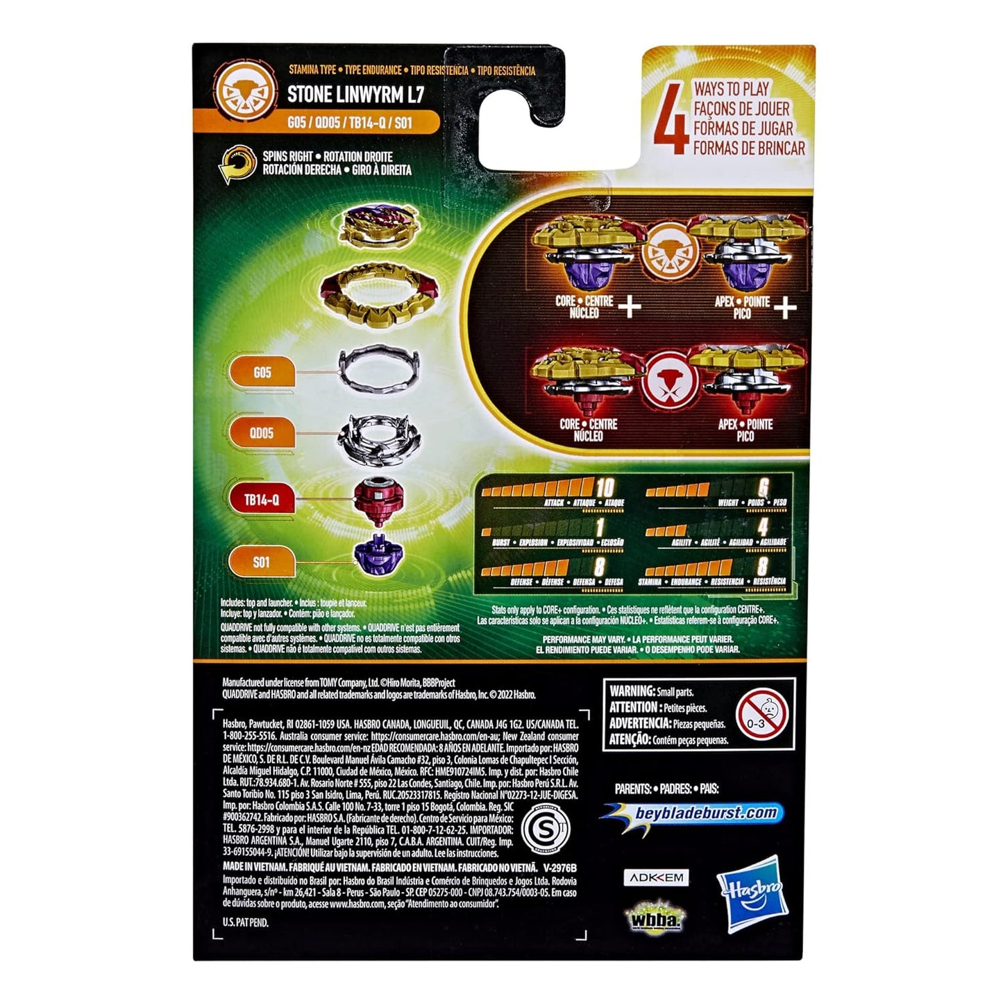 Beyblade Burst Quaddrive Stone Linwyrm L7 Spinning Top Starter Pack, 8Yrs+
