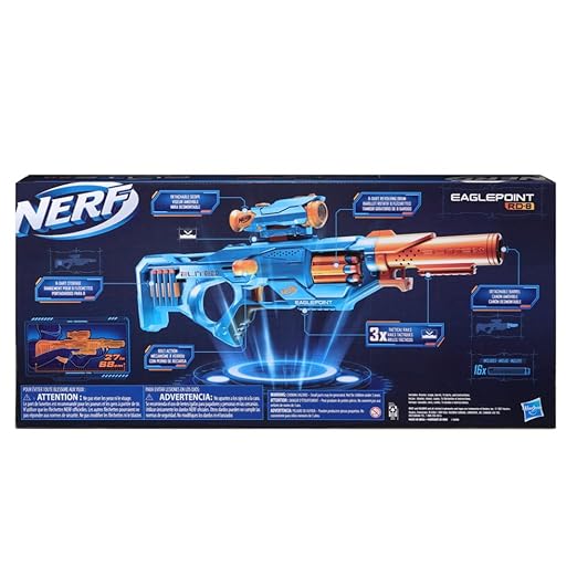 Nerf Elite 2.0 Eagle point RD 8 Blaster 8 Dart Drum, Detachable Scope and Barrel, 16 Official Nerf Elite Darts, Bolt Action, Multicolor, 8Y+