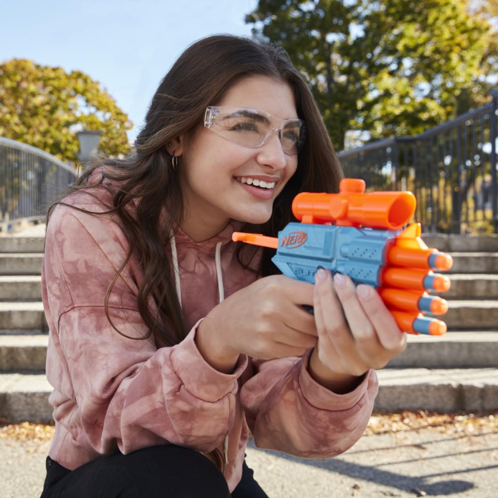 Nerf Elite 2.0 Prospect Qs-4 Blaster, 8 Official Nerf Elite Darts, 4-Dart Blasting, Nonremovable Targeting Scope, Pull-Back Priming, 8Yrs+