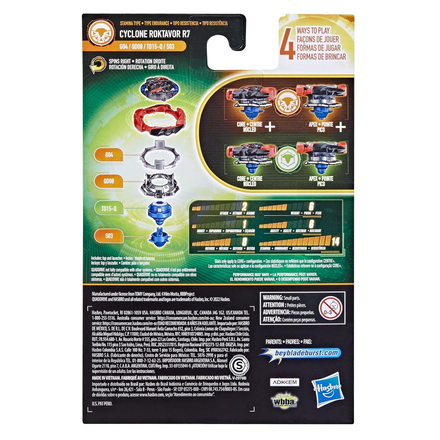 Beyblade Burst Quaddrive Cyclone Roktavor R7 Spinning Top Starter Pack, 8Yrs+