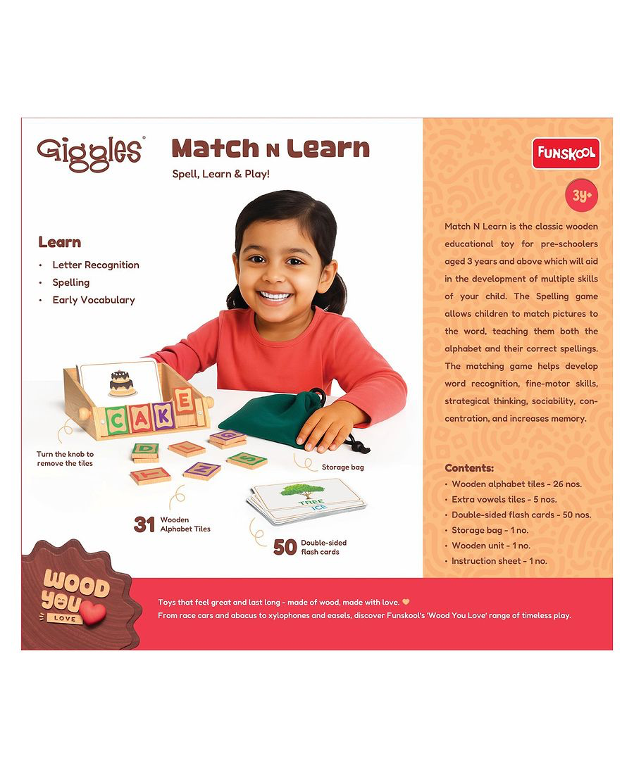 Giggles -Match N Learn, 3-in-1 Wooden Educational Toy