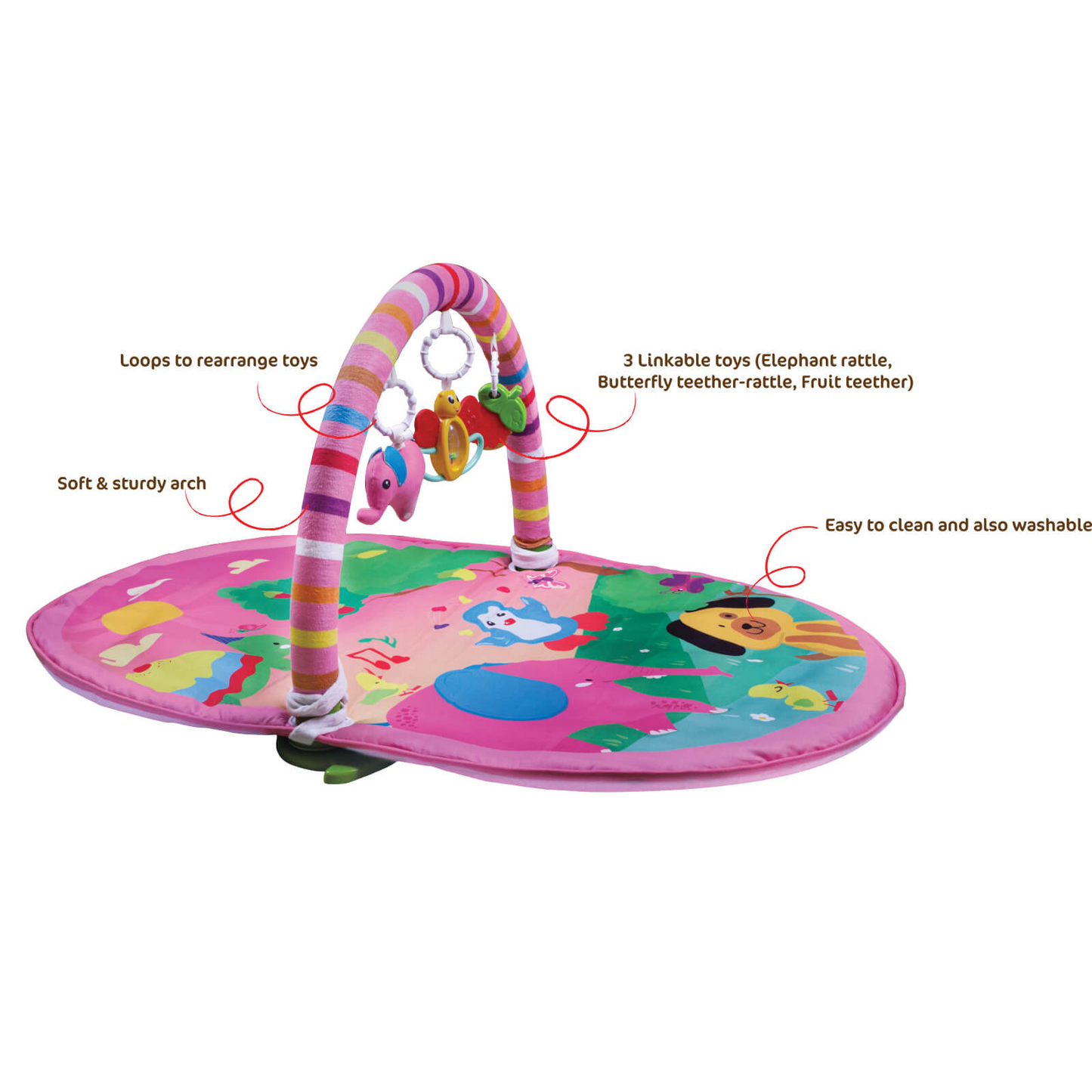 Giggles 3 in 1 Deluxe Mat Play Gym- Pink