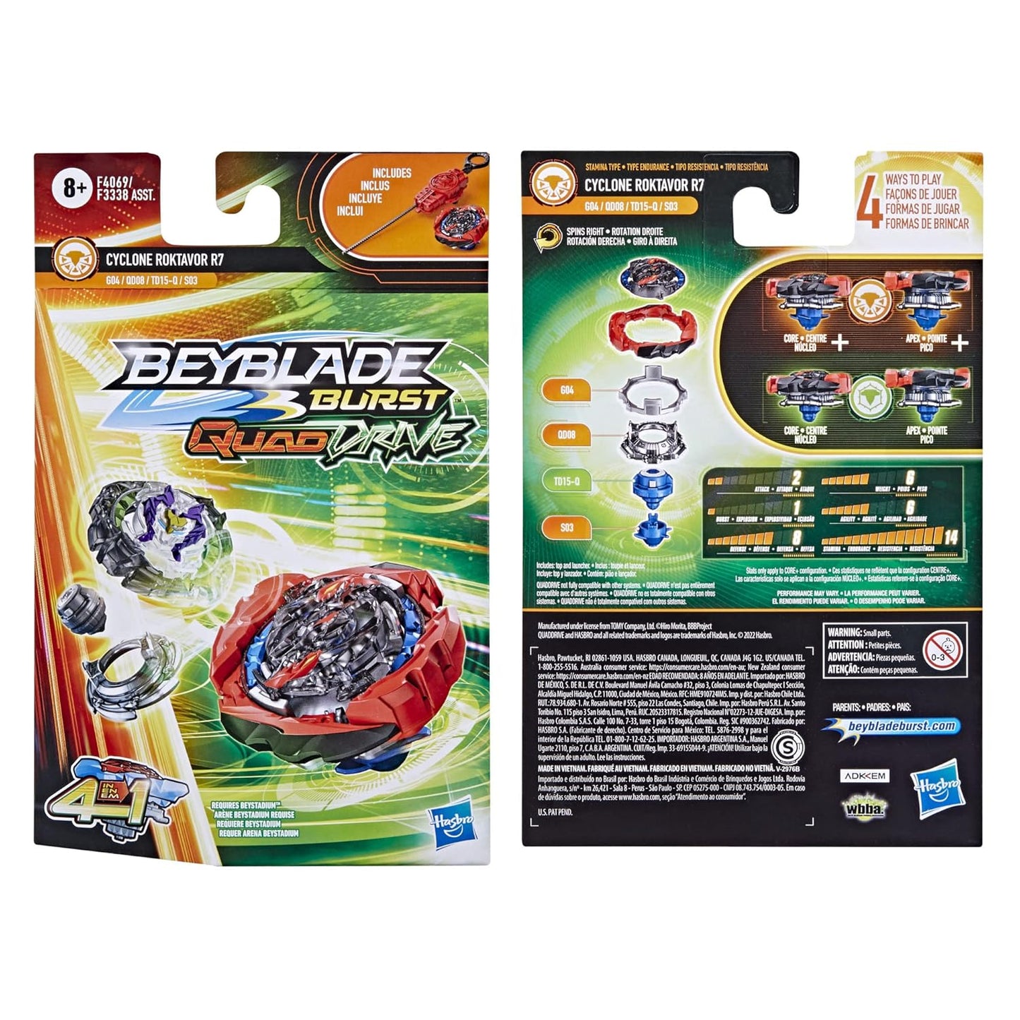 Beyblade Burst Quaddrive Cyclone Roktavor R7 Spinning Top Starter Pack, 8Yrs+