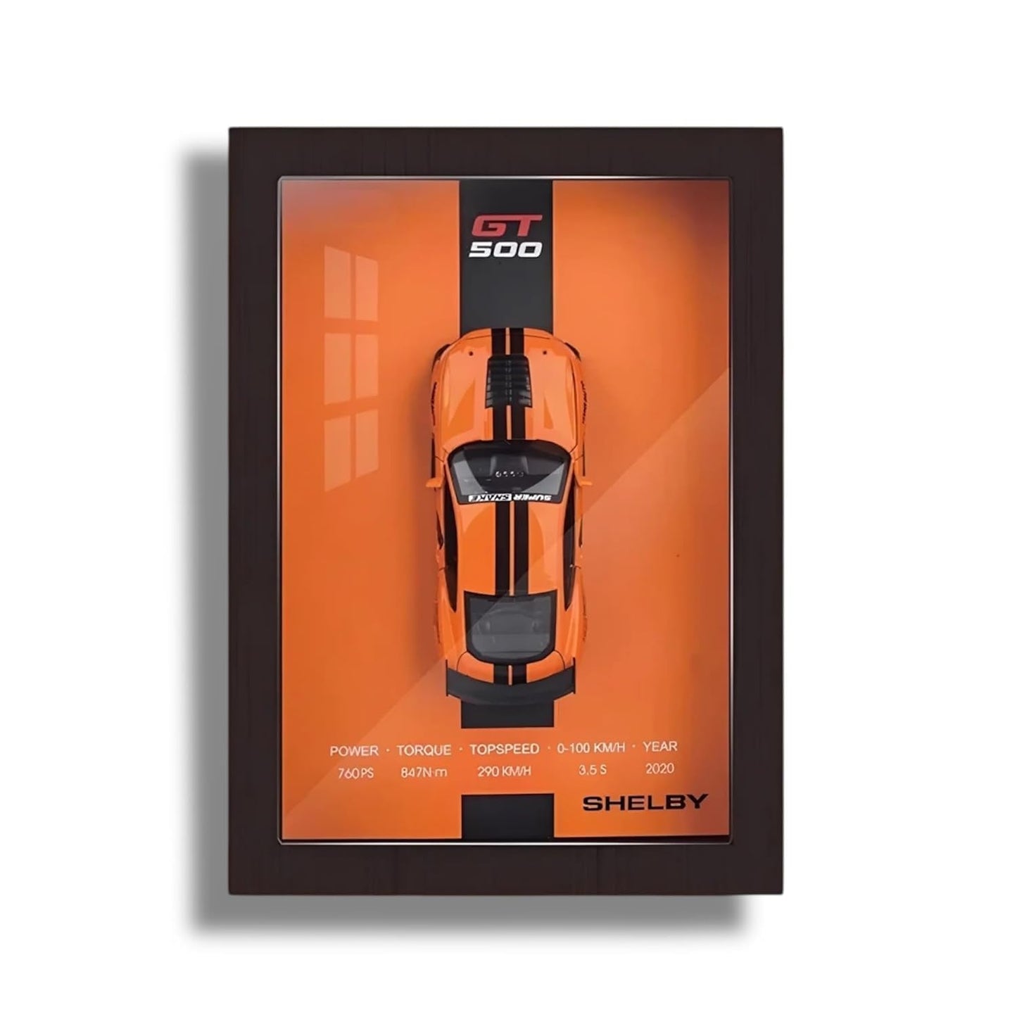 TOYVELLY Orange 3D Diecast Model Car Frame Diecast Metal Car Interactive Wall Decor with Openable Doors, Pull Back Display Car 1 PC