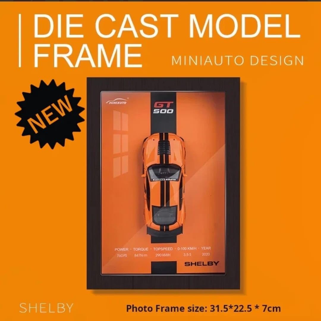 TOYVELLY Orange 3D Diecast Model Car Frame Diecast Metal Car Interactive Wall Decor with Openable Doors, Pull Back Display Car 1 PC