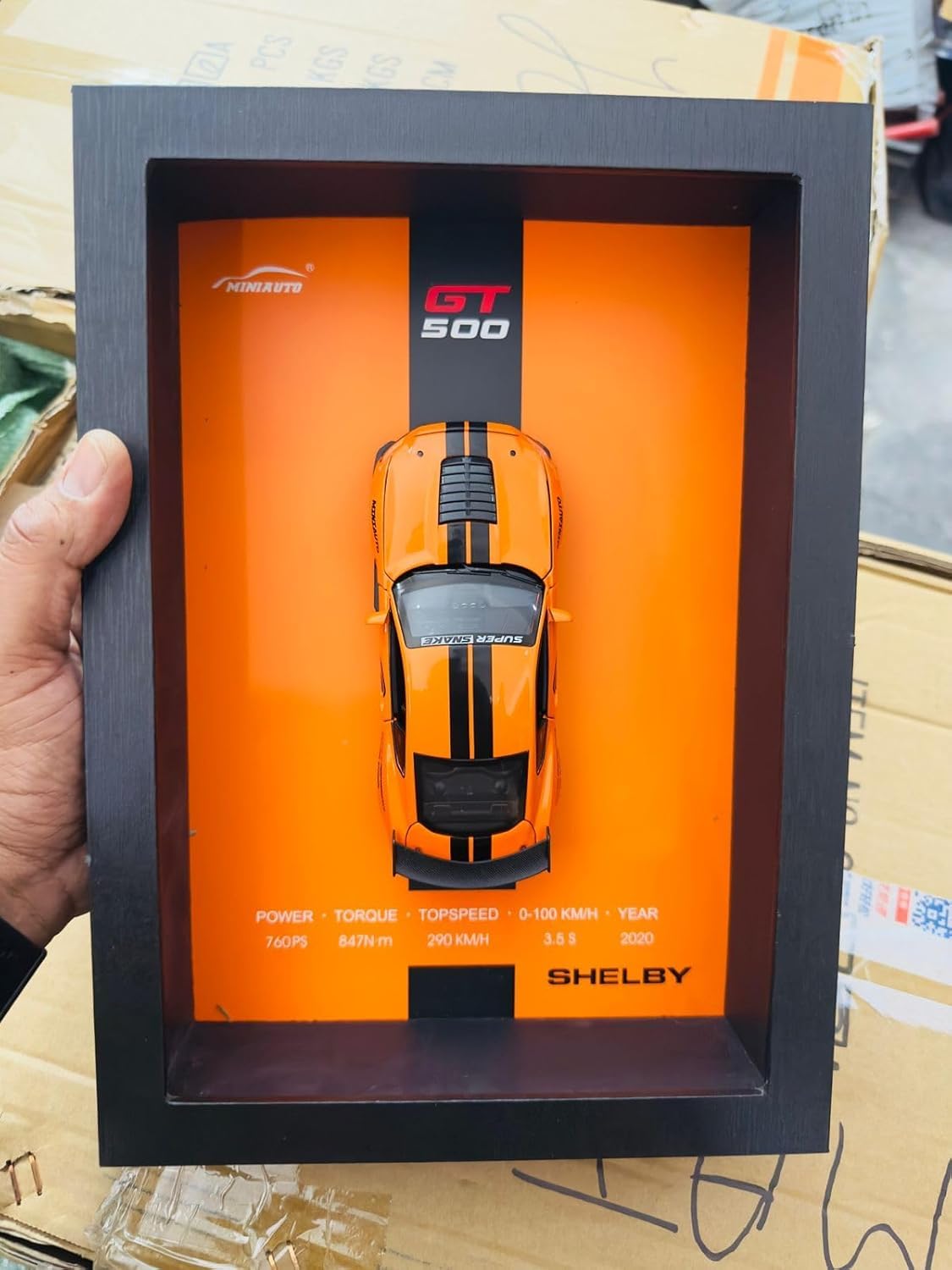 TOYVELLY Orange 3D Diecast Model Car Frame Diecast Metal Car Interactive Wall Decor with Openable Doors, Pull Back Display Car 1 PC