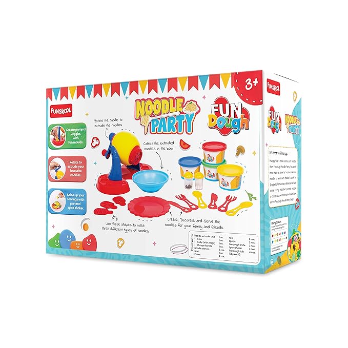 Fundough Funskool Noodle Party, Play Set for Kid, 5 Colorful Dough Tubs of 75g Each (375g Total), Learning, Fun & Engaging Activity, Multicolour, Gift Set for Kids, Age 3+ Years