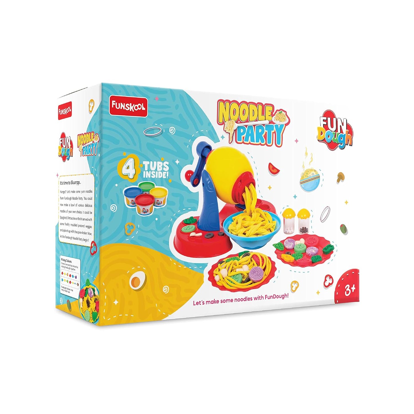 Fundough Funskool Noodle Party, Play Set for Kid, 5 Colorful Dough Tubs of 75g Each (375g Total), Learning, Fun & Engaging Activity, Multicolour, Gift Set for Kids, Age 3+ Years