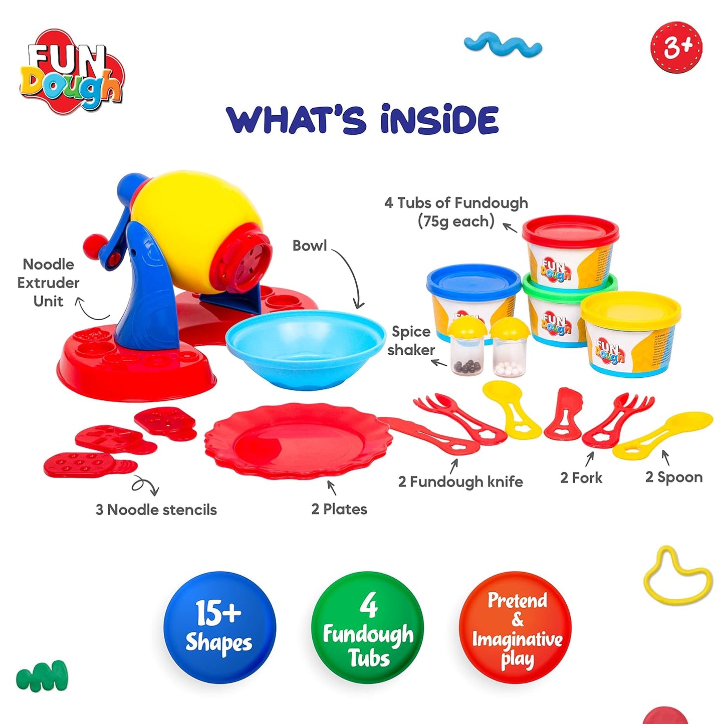 Fundough Funskool Noodle Party, Play Set for Kid, 5 Colorful Dough Tubs of 75g Each (375g Total), Learning, Fun & Engaging Activity, Multicolour, Gift Set for Kids, Age 3+ Years
