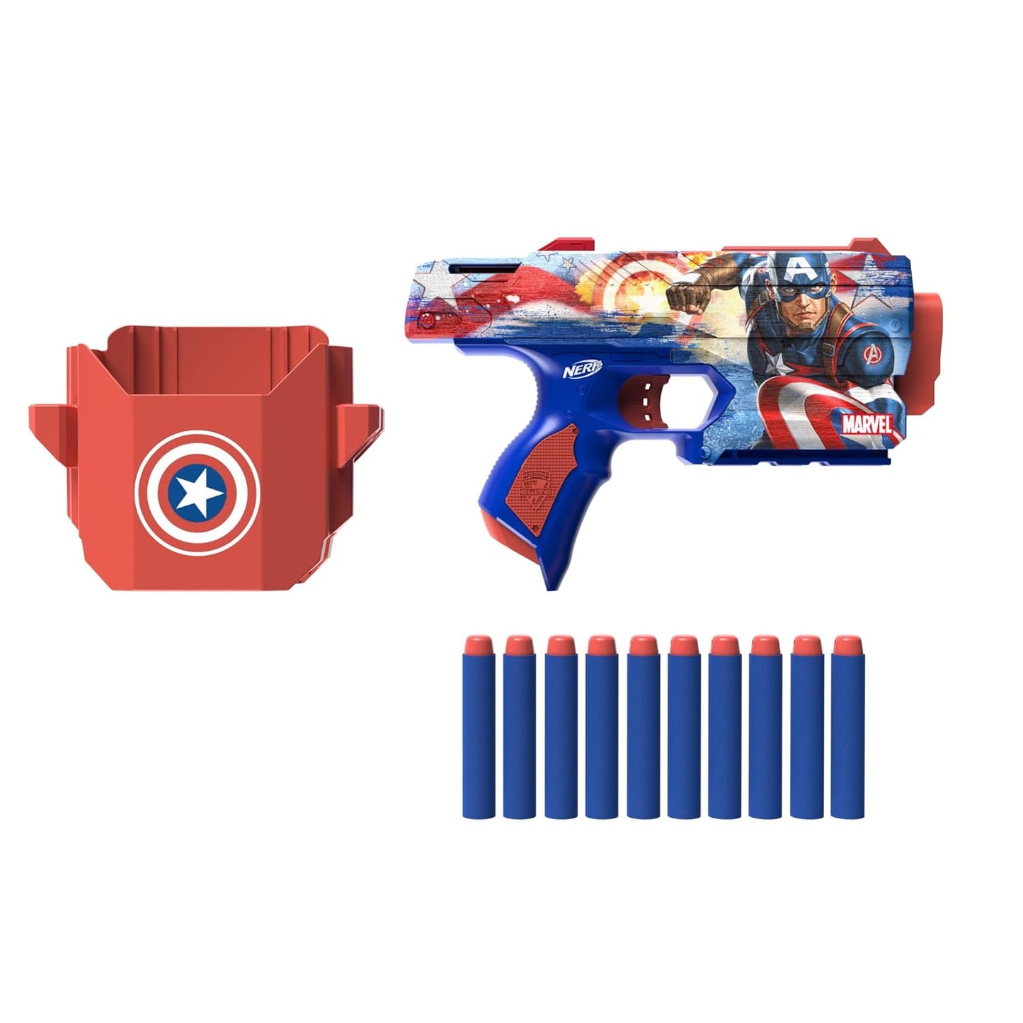 Nerf Marvel Captain America Dart Blaster, 10 Nerf Elite Darts, 8Y+