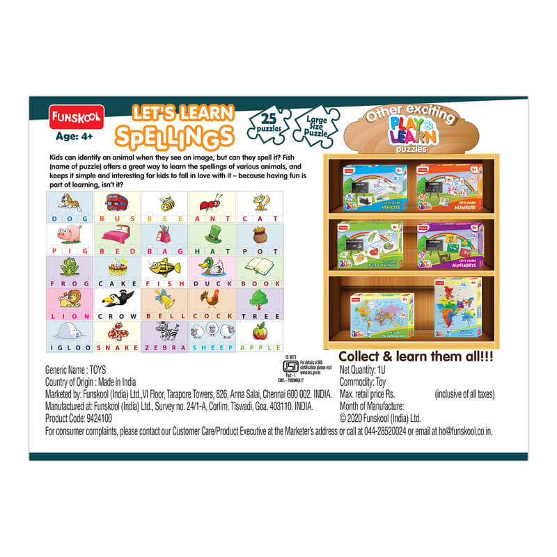 Funskool - Play & Learn-Spellings,Educational,25 Pieces,Puzzle,for 4 Year Old Kids and Above,Toy