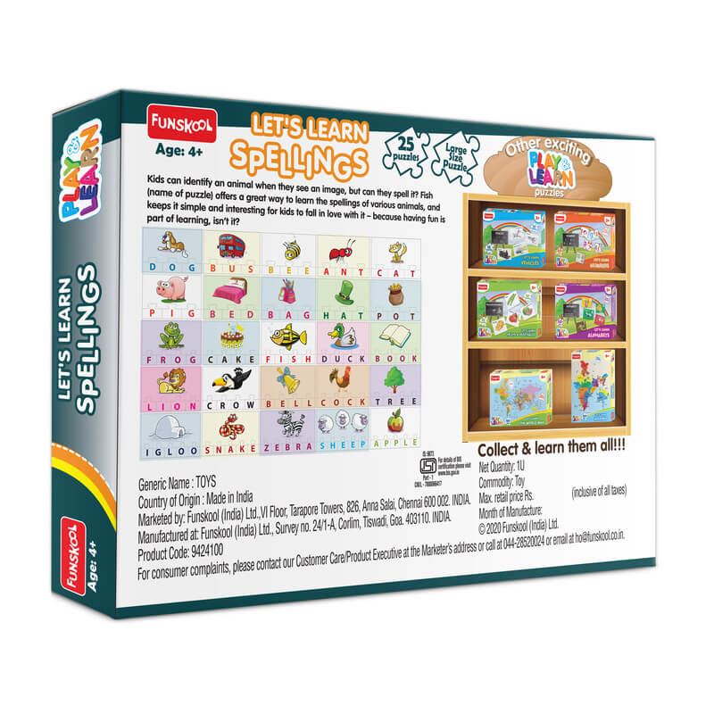 Funskool - Play & Learn-Spellings,Educational,25 Pieces,Puzzle,for 4 Year Old Kids and Above,Toy