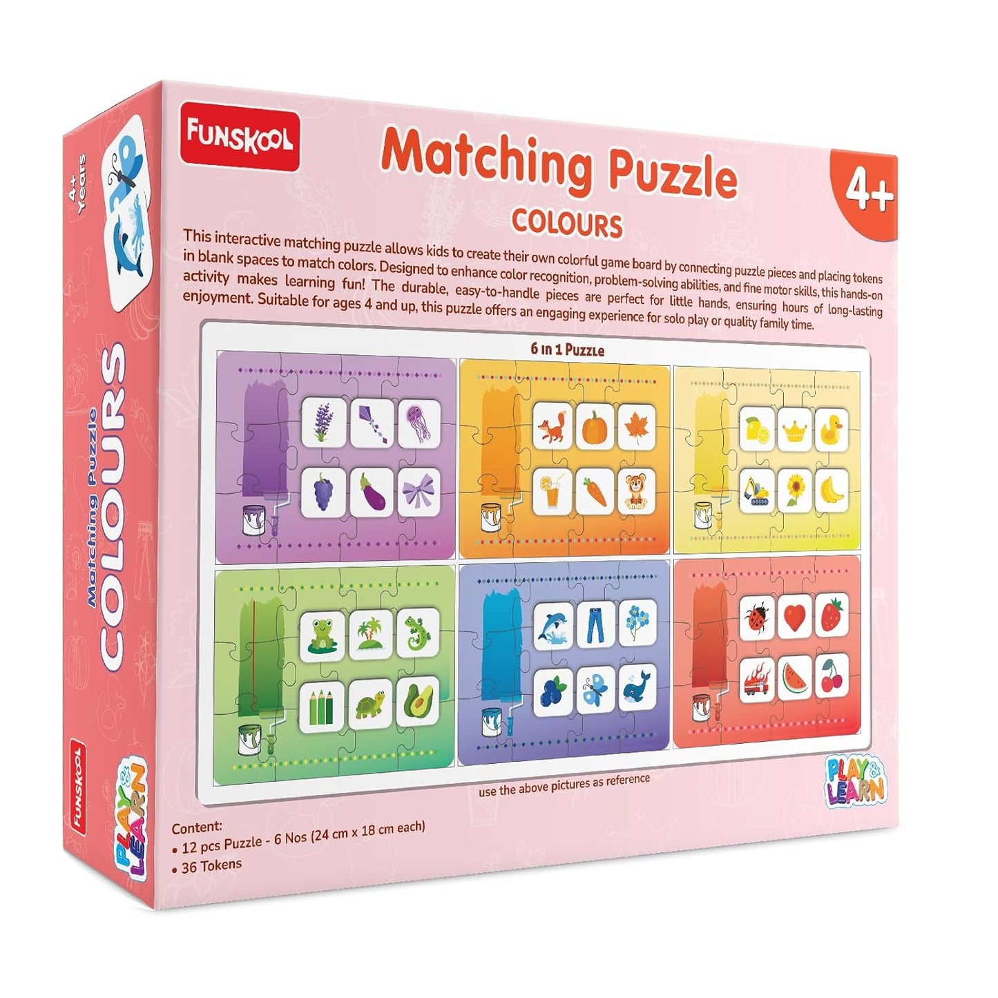 Play & Learn Funskool Colours 6in1 Matching Jigsaw Puzzle Game for Kids, 6x12 Pieces, Educational, Learning & Development, Fun Activity Toy for Childrens, Gift Set for Kid, Age 4+ Years