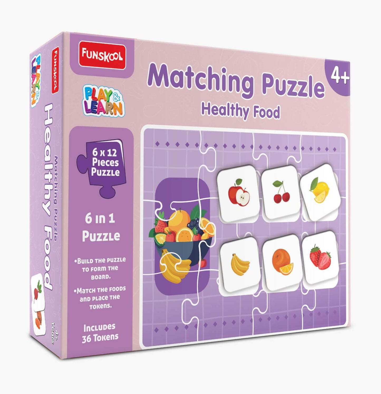 Play & Learn Funskool Healthy Food 6in1 Matching Jigsaw Puzzle Game for Kids, 6x12 Pieces, Educational, Learning & Development, Fun Activity Toy for Childrens, Gift Set for Kid, Age 4+ Years