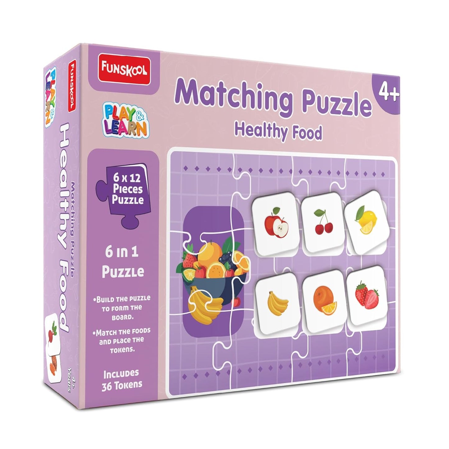 Play & Learn Funskool Healthy Food 6in1 Matching Jigsaw Puzzle Game for Kids, 6x12 Pieces, Educational, Learning & Development, Fun Activity Toy for Childrens, Gift Set for Kid, Age 4+ Years